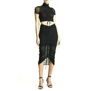 cinq a sept Black Ruched Two-Piece Midi Skirt Set